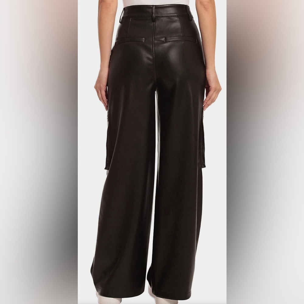 Avec Les Filles Black Faux Leather Cargo Wide Leg Pants S NWT - Picture 4 of 14